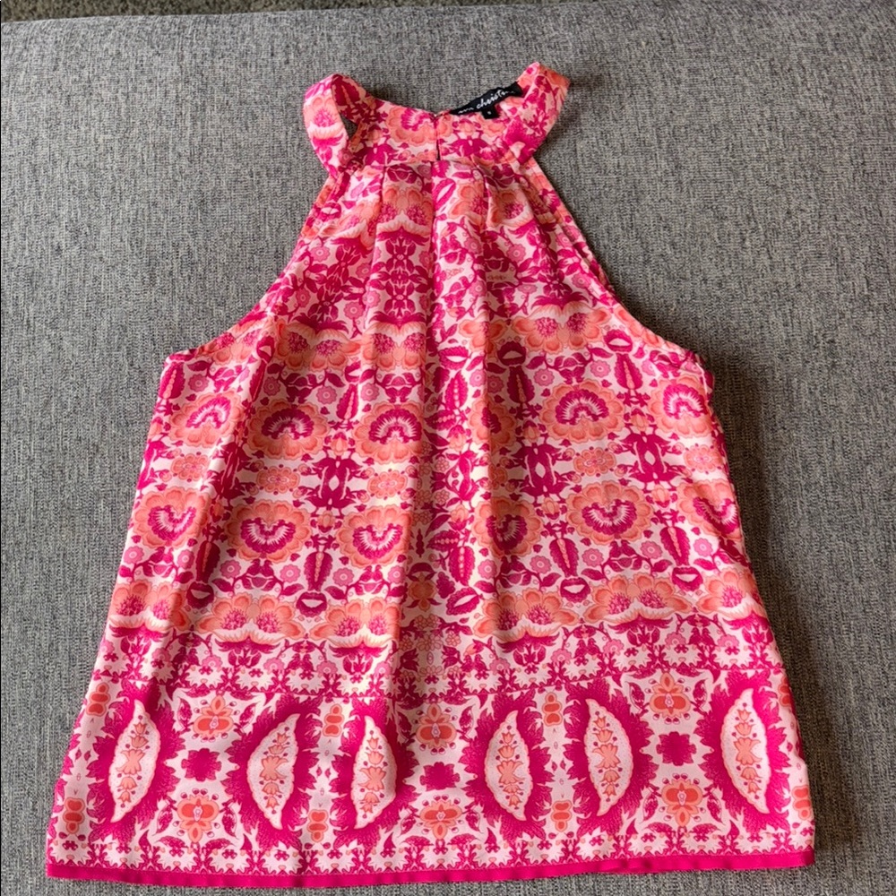 Ava Christine Halter Top Pink Paisley Geometric Sleeveless Blouse Mock Neck Sm